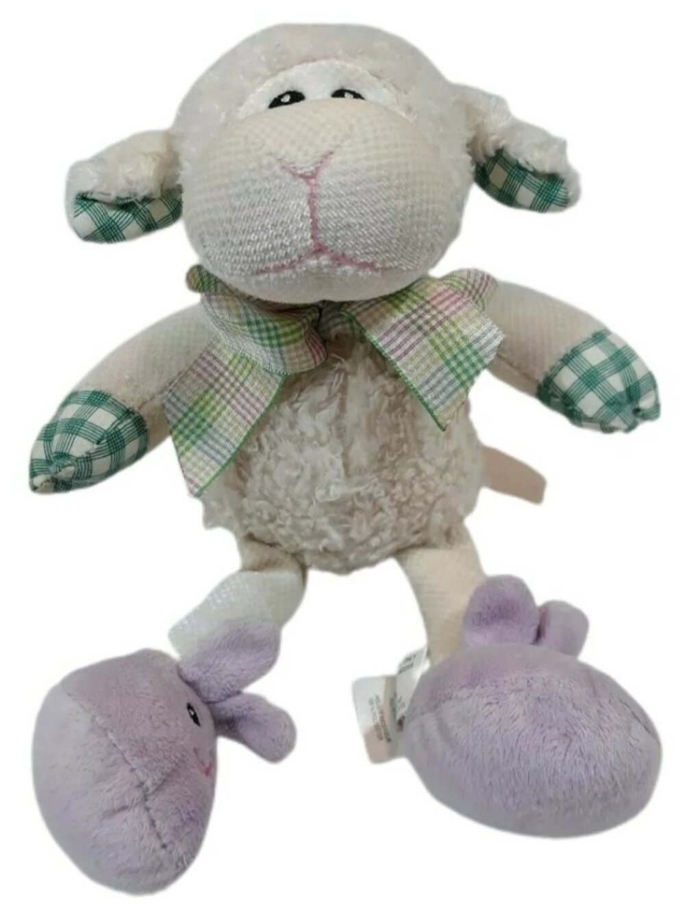 Pier One Imports Lamb Sheep Purple bunny slippers green Stuffed Plush 10" Easter